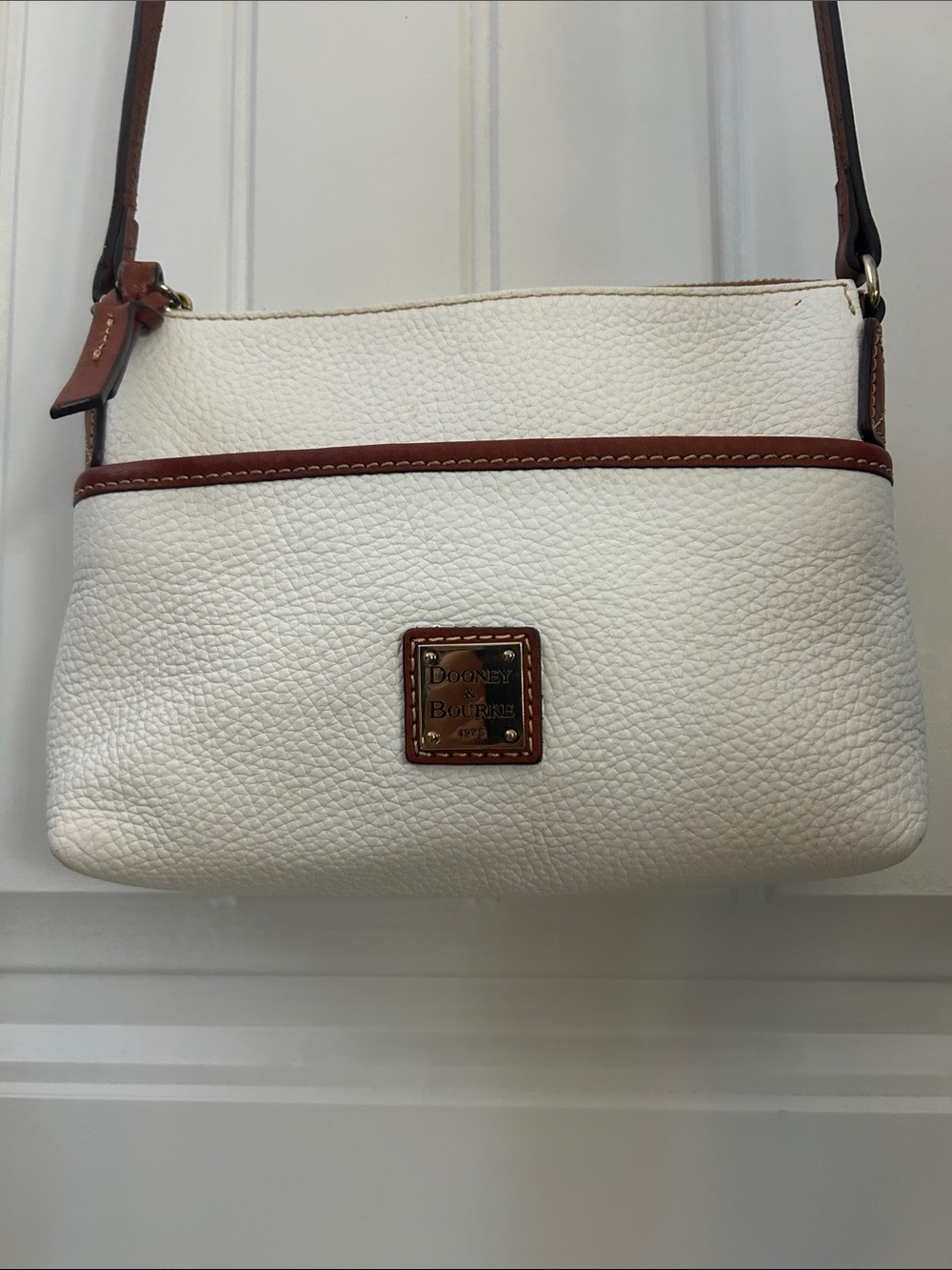 Dooney & Bourke white Leather Crossbody with Brown Trim